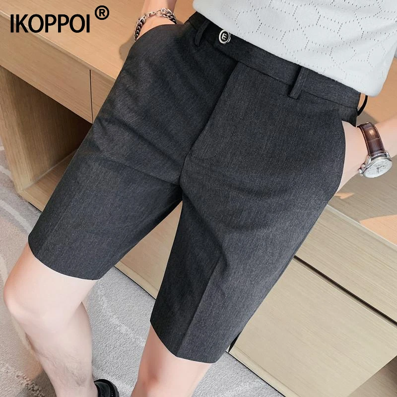 高端修身西装短裤男夏季韩版型男侧开叉时尚五分西裤轻奢休闲中裤