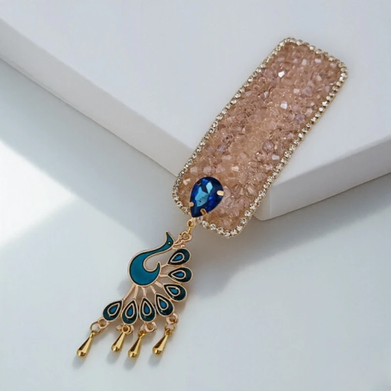 多吉米雀翎衔瑞新中式蓝孔雀复古发夹边夹配汉服