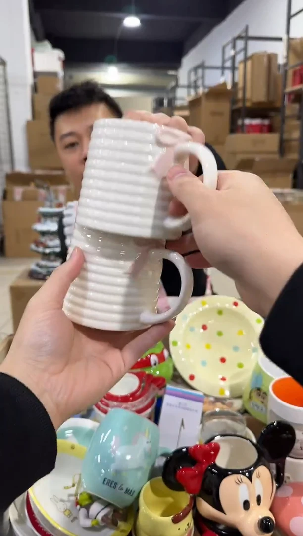 瓷片白色蝴蝶结水杯2件套