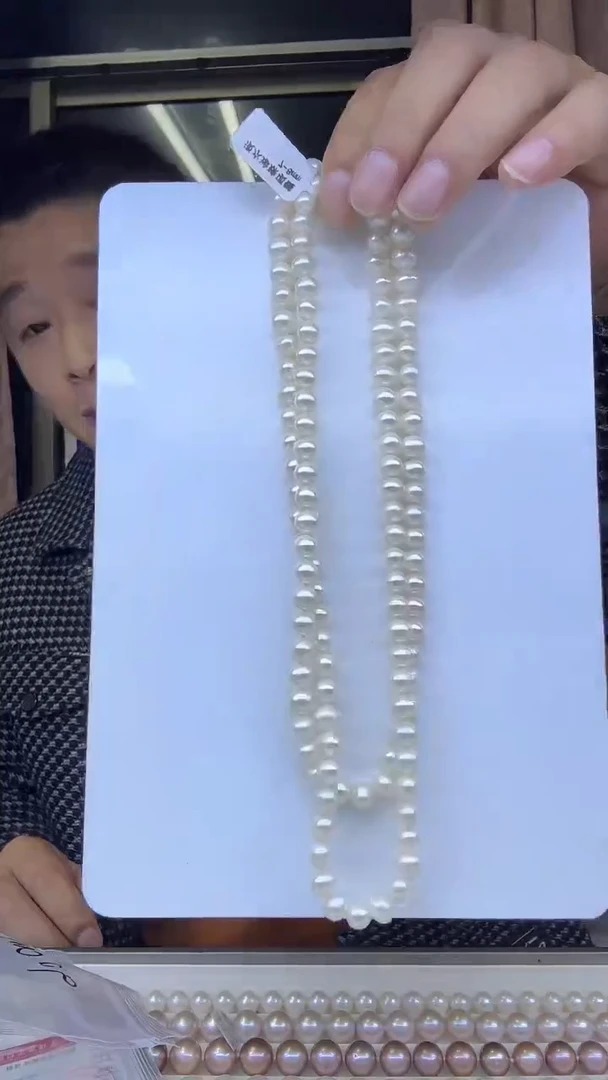 项链银S925镶嵌淡水珍珠7-8mmn珍珠毛衣链9-10公分