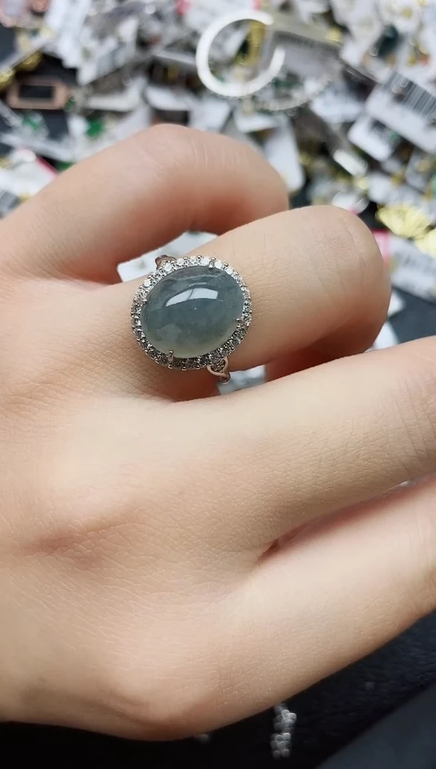 银S925镶嵌戒指翡翠1