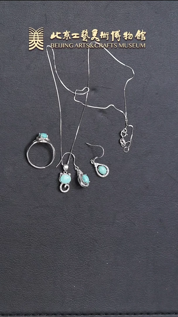 绿松石银S925镶嵌三件套B0416GMD737蛋面三件套