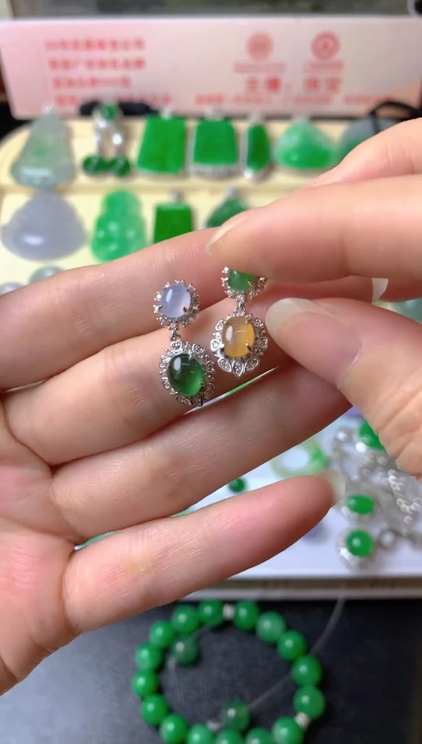 银S925镶嵌翡翠耳饰y*?耳饰