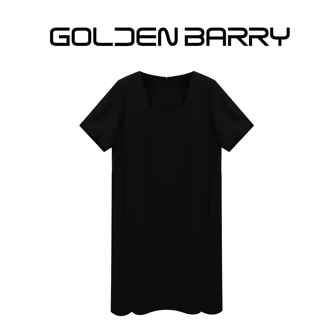 GOLDENBARRY【夏日冰点】301173微胖女生显瘦方领小黑连衣裙
