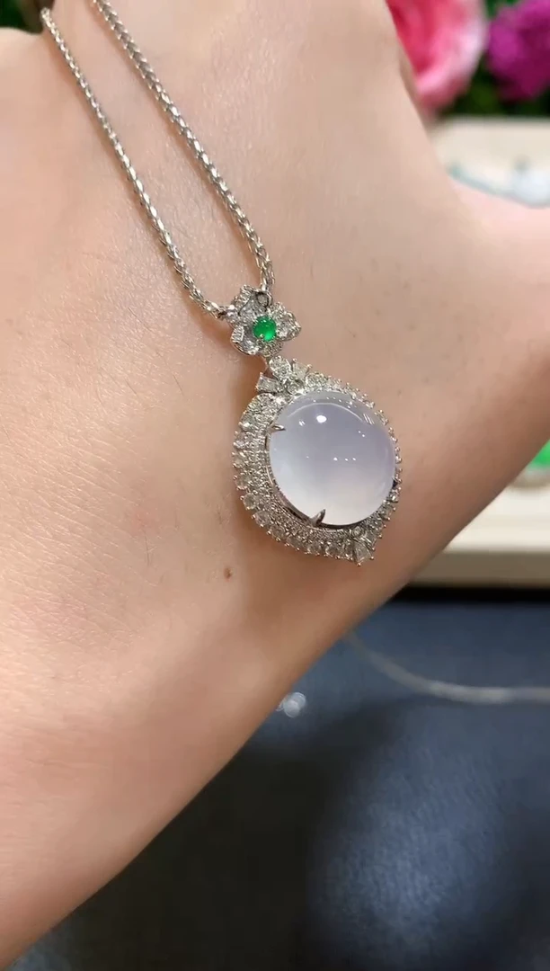 翡翠18K金镶嵌吊坠(不含链)a76