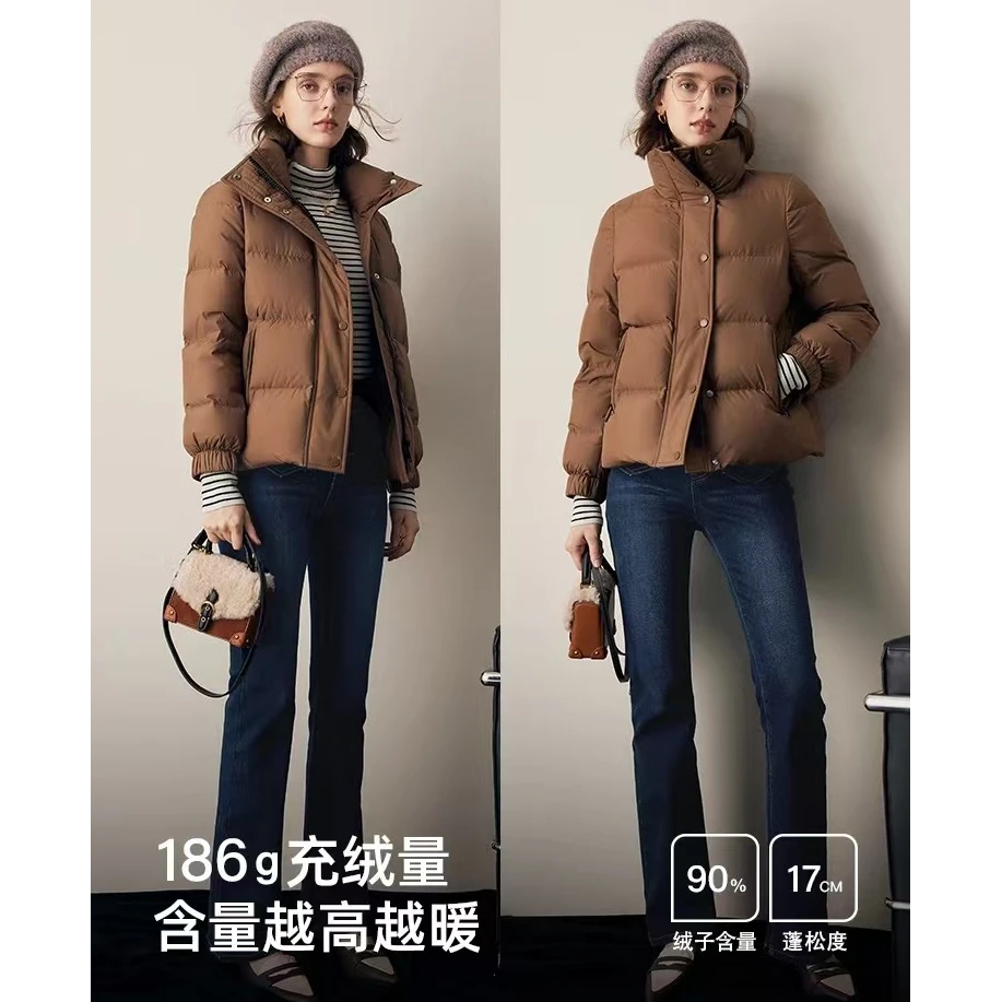 欧黎蔓立领白鹅绒短款羽绒服秋冬新款女高端小个子面包服FYR101