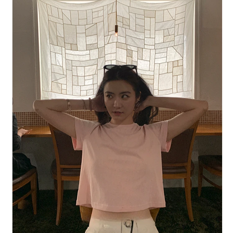 夏季圆领T恤女雪花棉百搭显瘦白色设计感小众高考毕业季纯色上衣