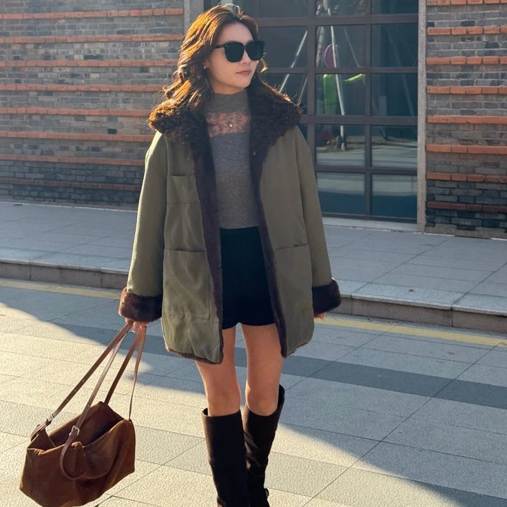 【青青专属】冬季上新派克服女短款翻毛领一衣两穿毛毛外套PKF-2058