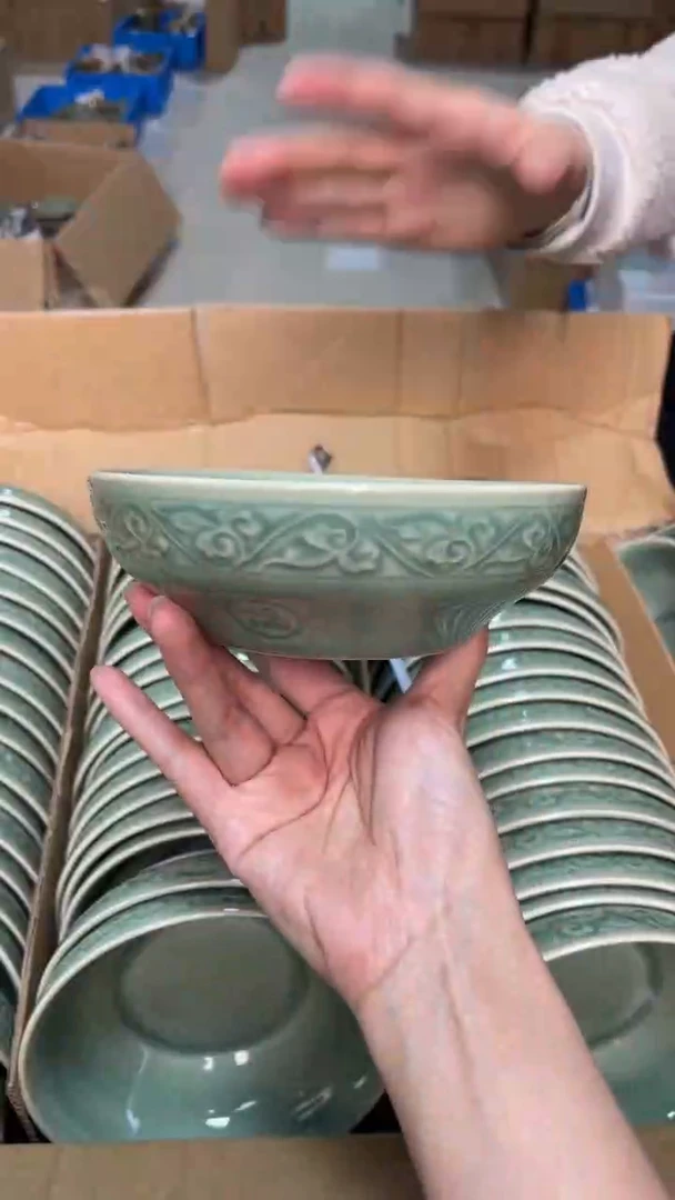 陶瓷耀州窑青瓷6英寸福字蒸碗   单只