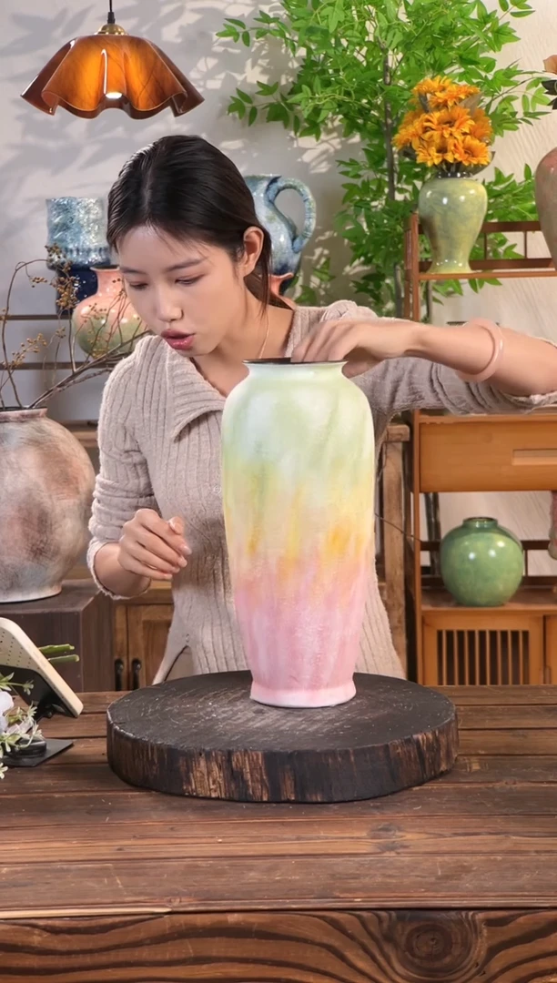 【粉橙黛绿-小号萝卜瓶】桌面陶瓷花瓶干花鲜花客厅插花摆件