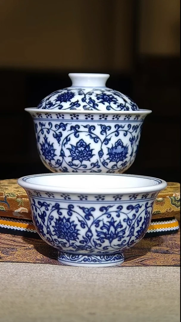 老玩家必入景德镇全手工青花缠枝莲套组