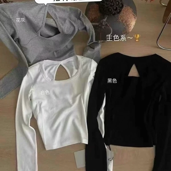 【后背镂空】设计感小心计长袖棉T