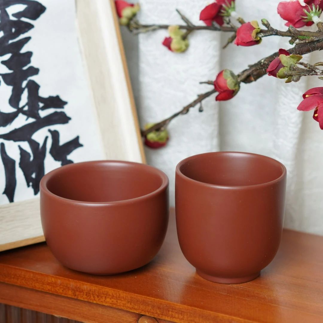 潮州手拉朱泥主人杯功夫杯罗汉杯纯手工防烫大容量精美朱泥杯