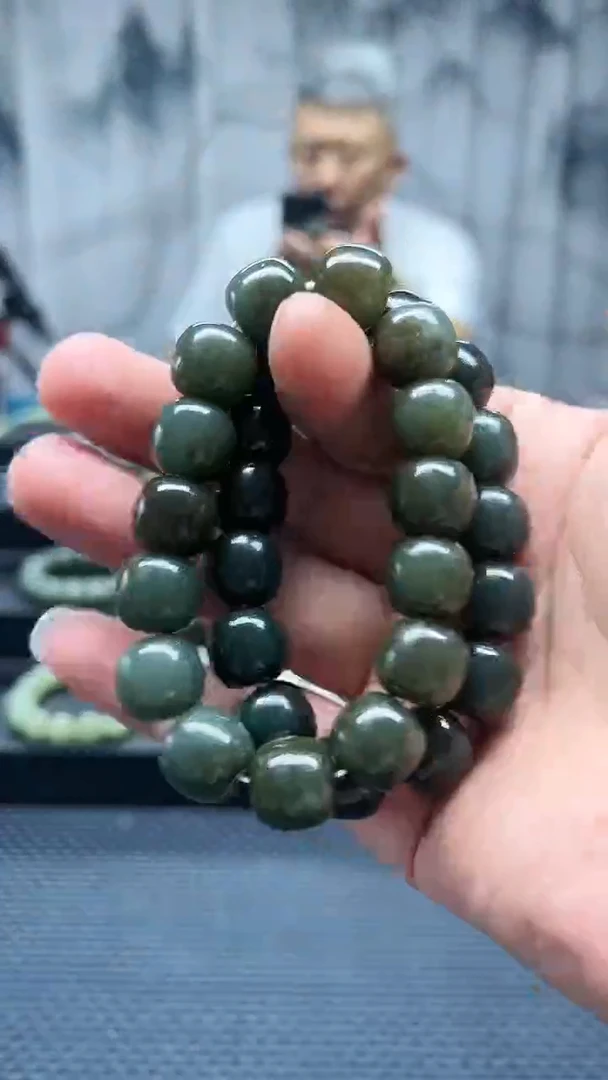 手串未镶嵌和田玉切莫蓝微糖老型卡14纯天然拍一发一