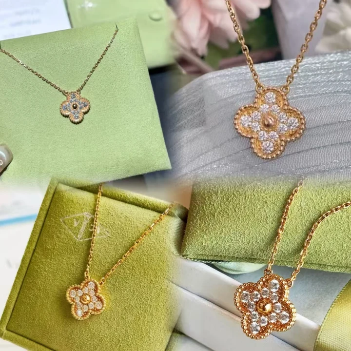 99新 梵克雅宝 【念念】 中号单花项链 满钻 18K玫瑰金/钻石 项链
