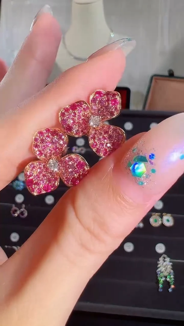 彩色蓝宝石耳饰18K金镶嵌BE9789#-R#144