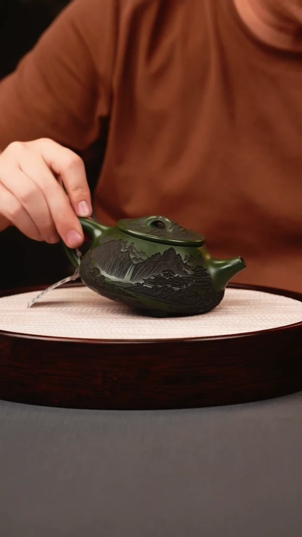 茶壶紫砂绿泥山水景舟石瓢