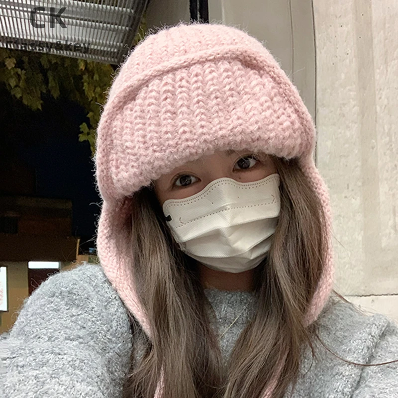 Classy key新加坡设计师联名款ins风纯色保暖护耳针织帽子女