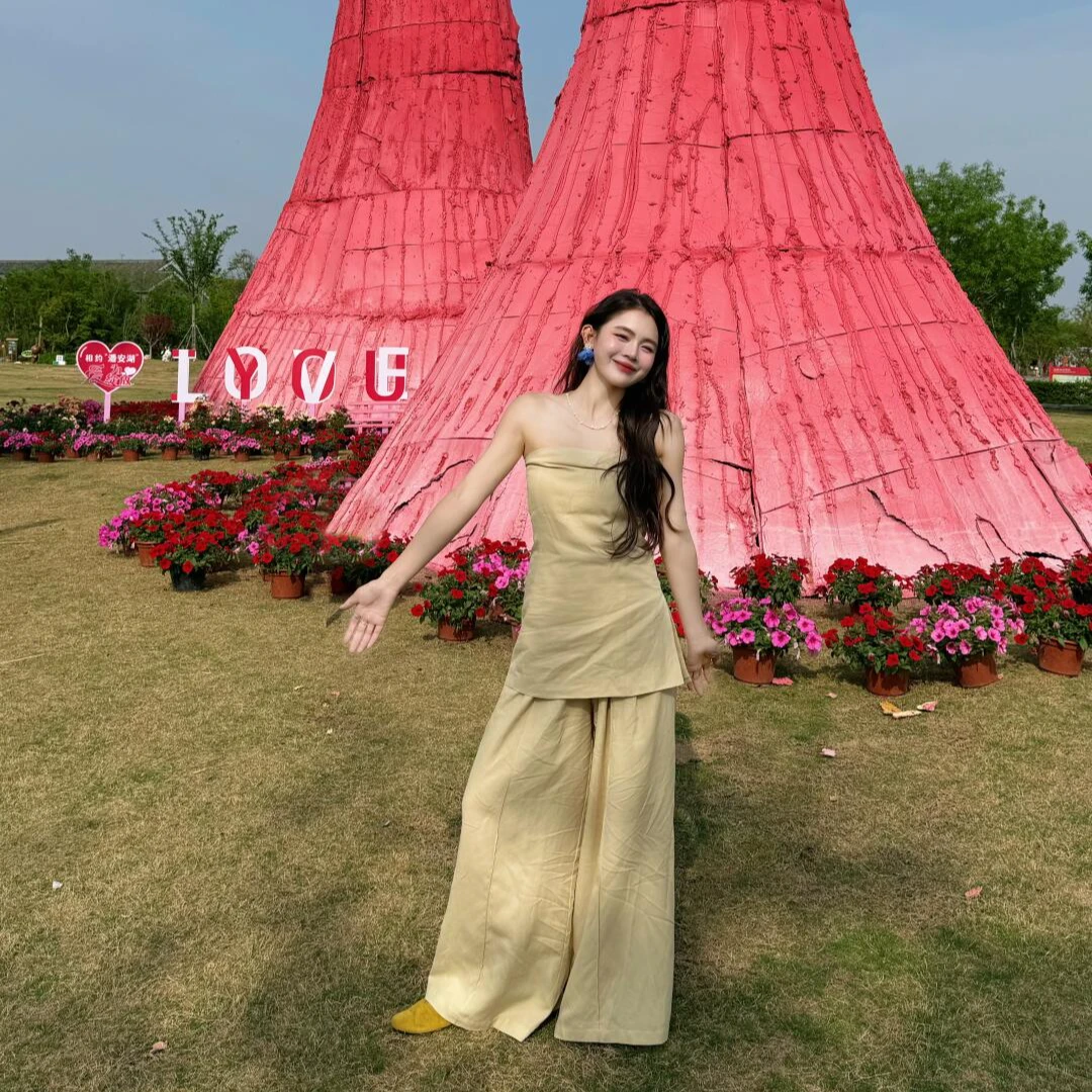 夏季时尚女装女装新款韩系慵懒风显瘦设计感上衣休闲百搭阔腿裤