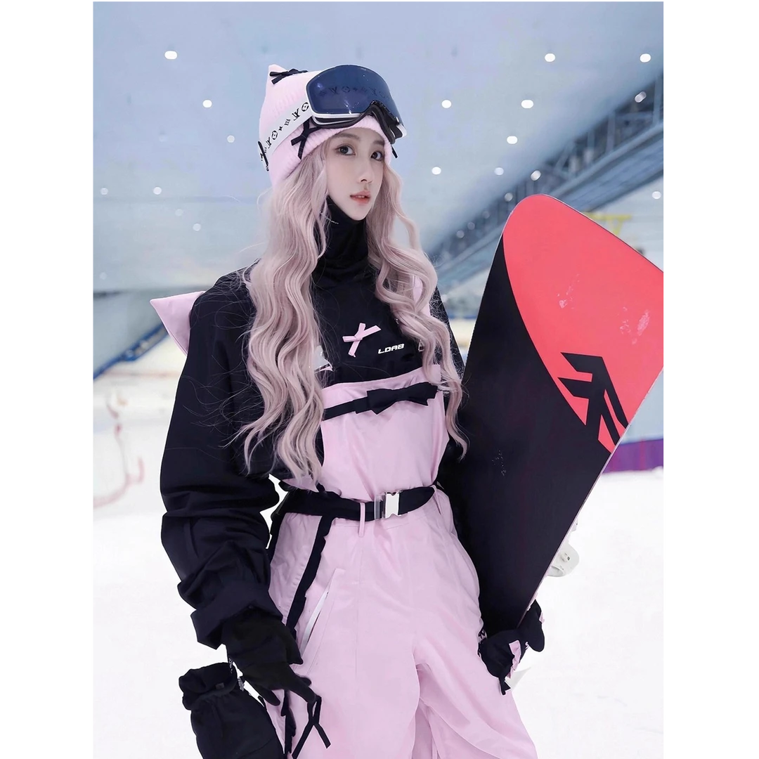 临典粉色甜心滑雪服套装女2025秋冬新款户外超好看蝴蝶结设计雪服