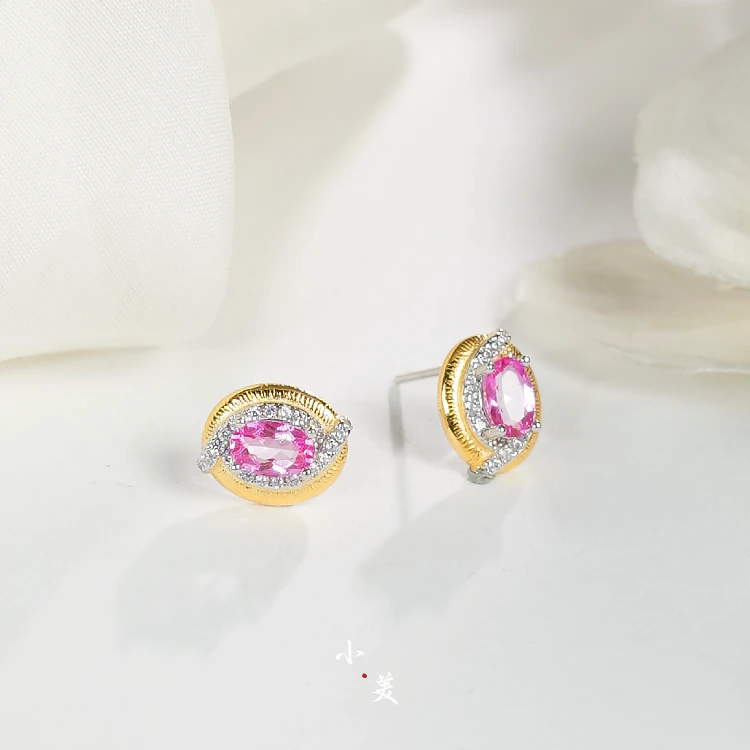 粉色双色椭圆耳钉耳环（多样性发）C456