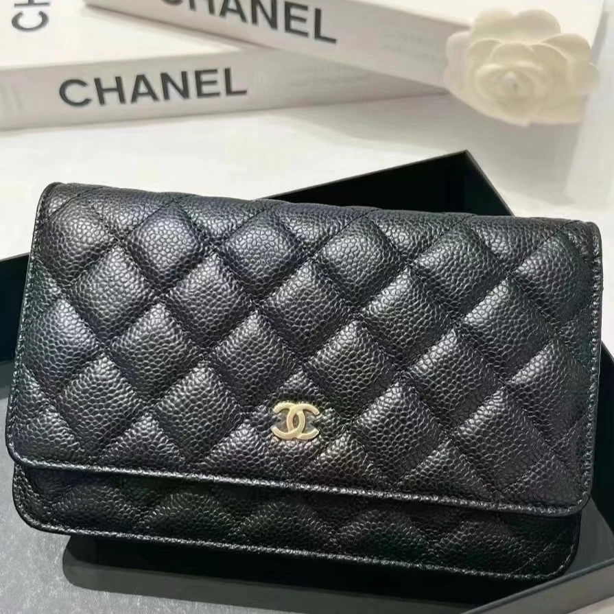 99新 Chanel/香奈儿 2724|香奈儿荔枝皮woc斜挎包黑金