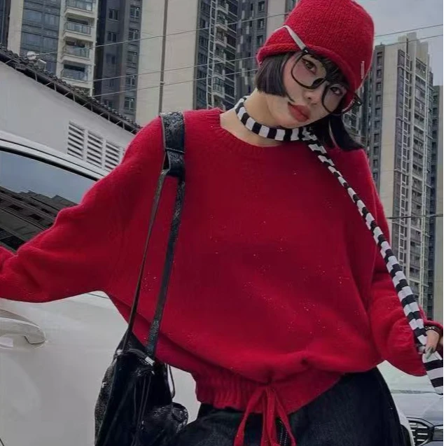 点纱抽绳全毛套头衫