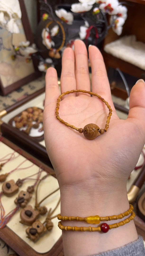 手串桃核【桃缘行】竹节「锦鲤」桃木桃核辟、挡、驱、护 备注手围