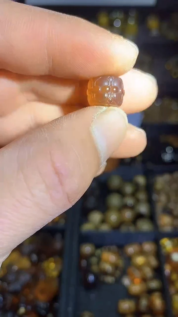 琥珀未镶嵌耳饰天然缅甸琥珀并蒂莲11+