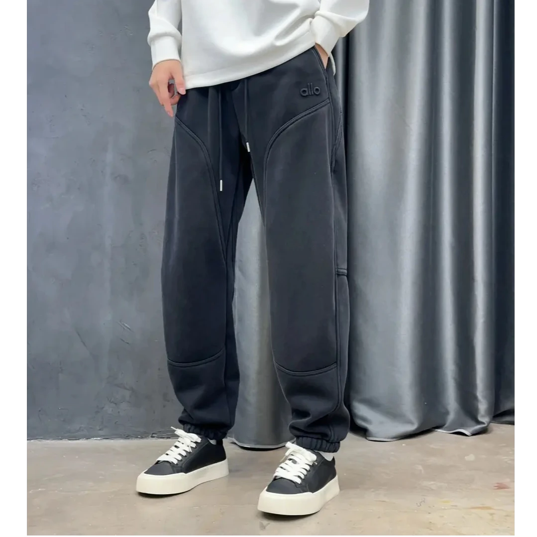 秋冬潮牌复古做旧水洗男加厚加绒休闲卫裤微弹宽松百搭束脚裤