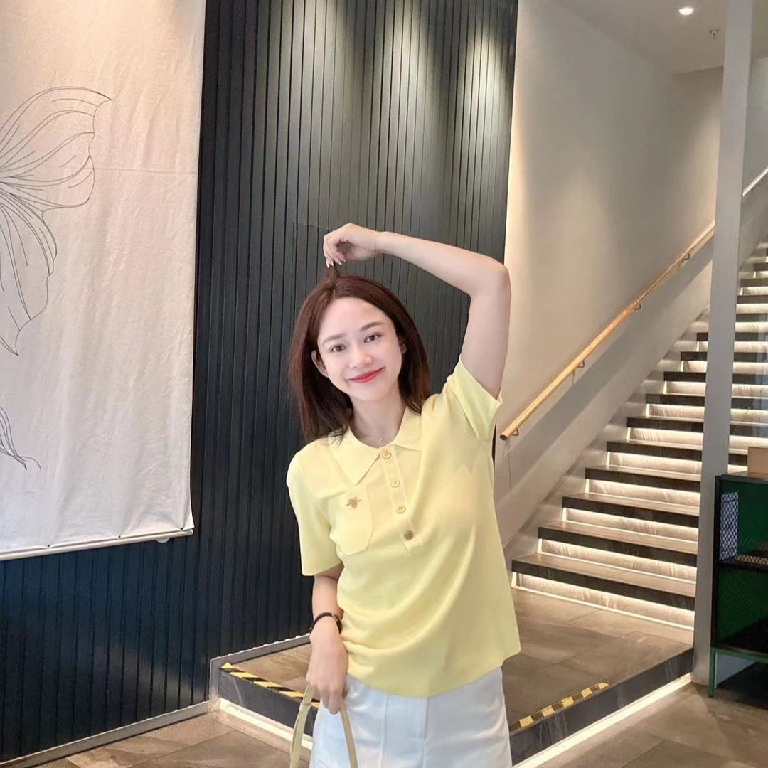 [口袋小蜜蜂翻领]夏款时尚针织衫（不能机洗甩干）40824