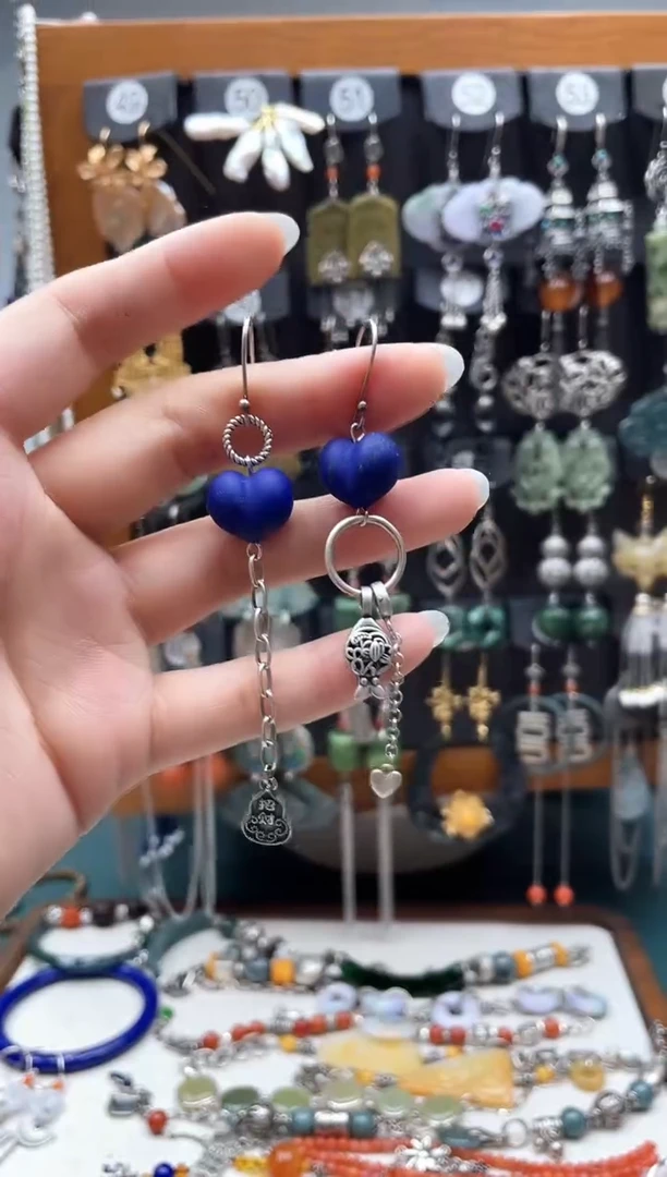 青金石银S925镶嵌耳饰饰品