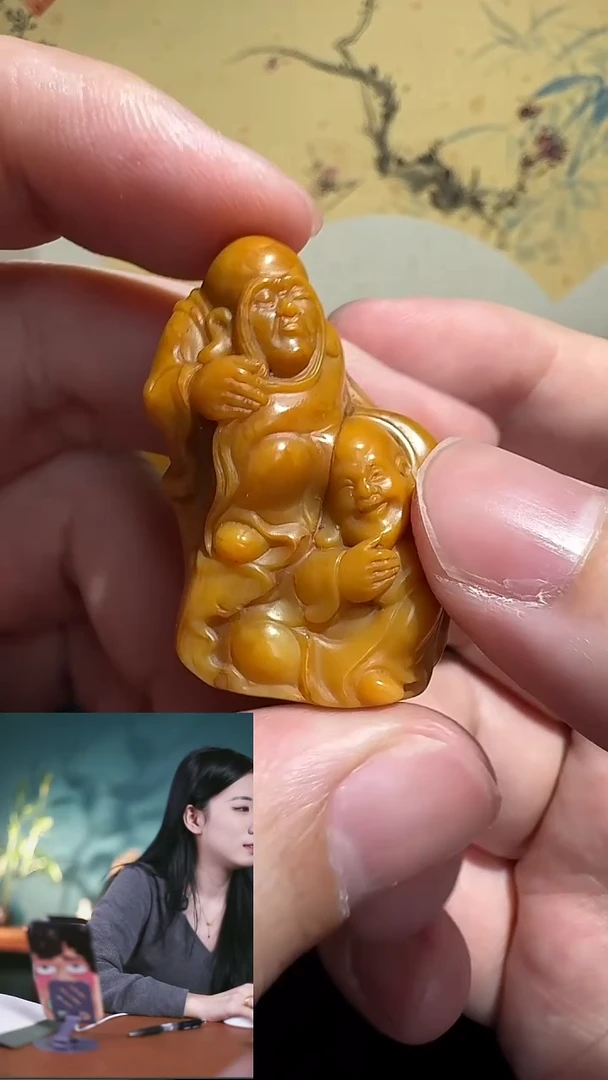 寿山石印石田黄石双罗汉摆件