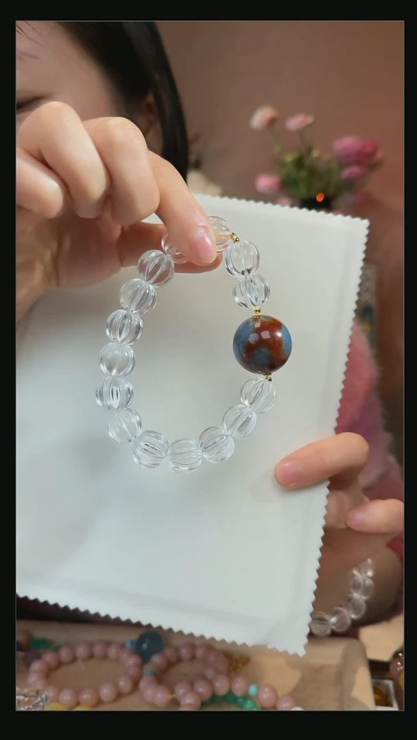 【闪购商品】水晶手串18K金镶嵌天然双A级白水晶手串