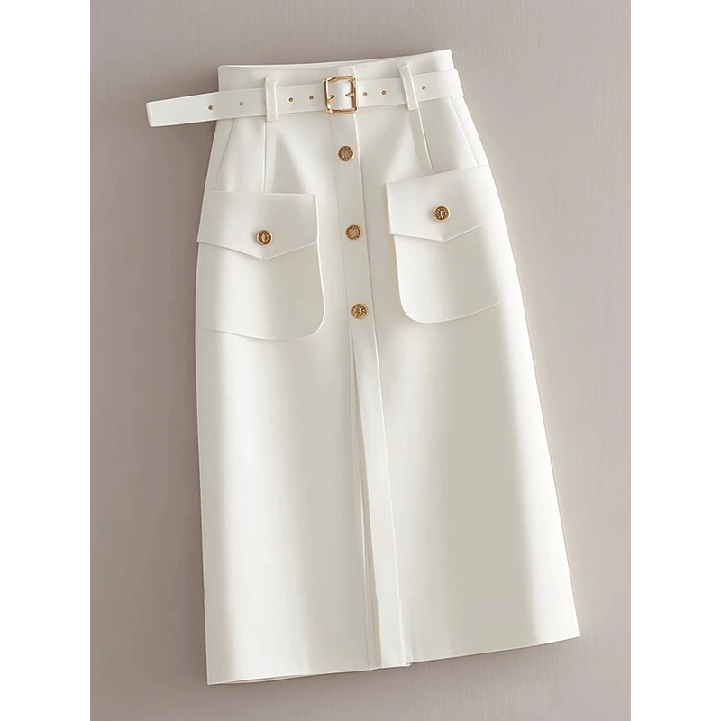 今年流行爆款气质高级感a字裙小个子通勤垂坠感白色收腰半身裙春