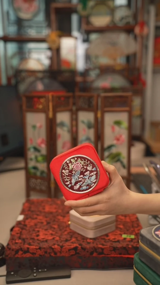 扇子首饰盒 绣花双面非遗
