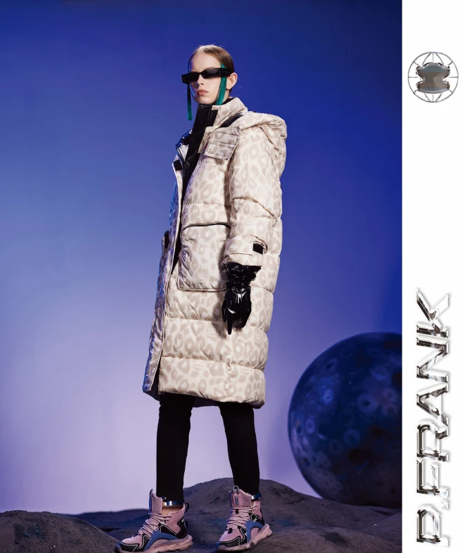 paul frank/大嘴猴72506羽羽中长款豹纹保暖时尚羽绒服冬季