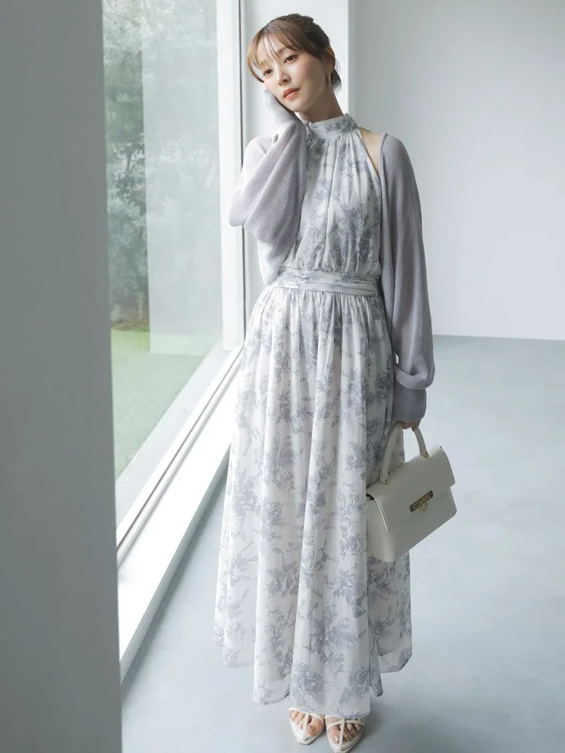 【FaFa】日系 S 挂脖印花 飘带蝴蝶结连衣裙FA506-088