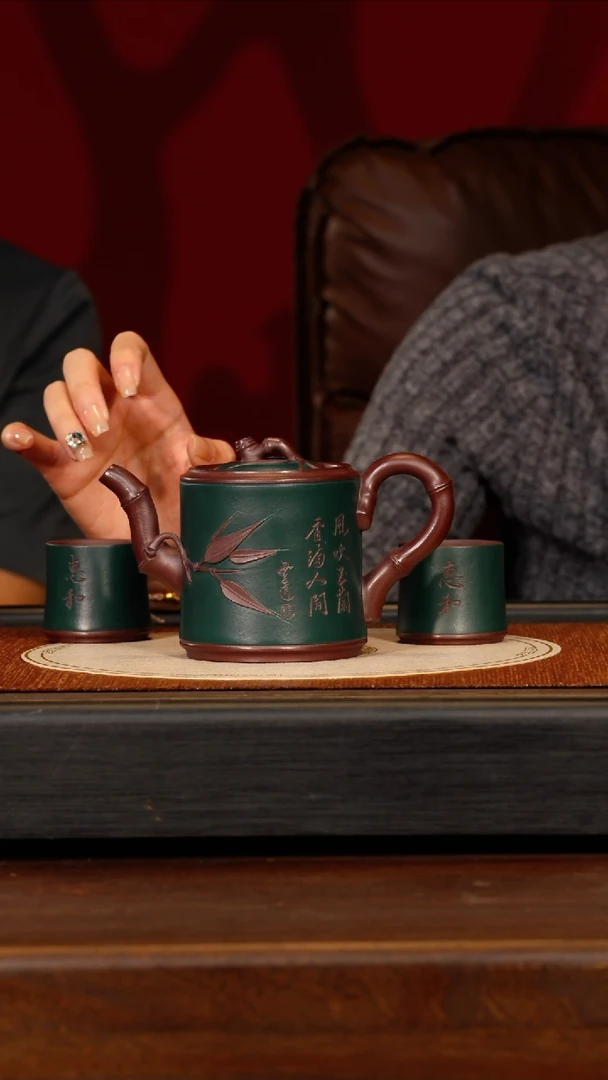 茶壶紫砂宜兴紫砂FKM 双色 竹段套组