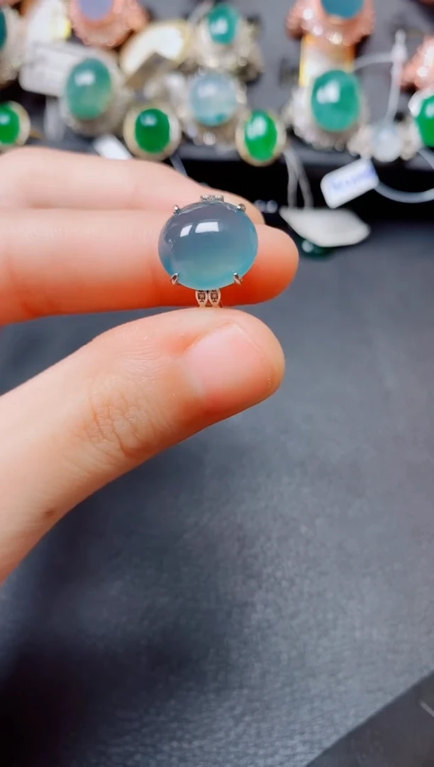 翡翠戒指银S925镶嵌翡翠