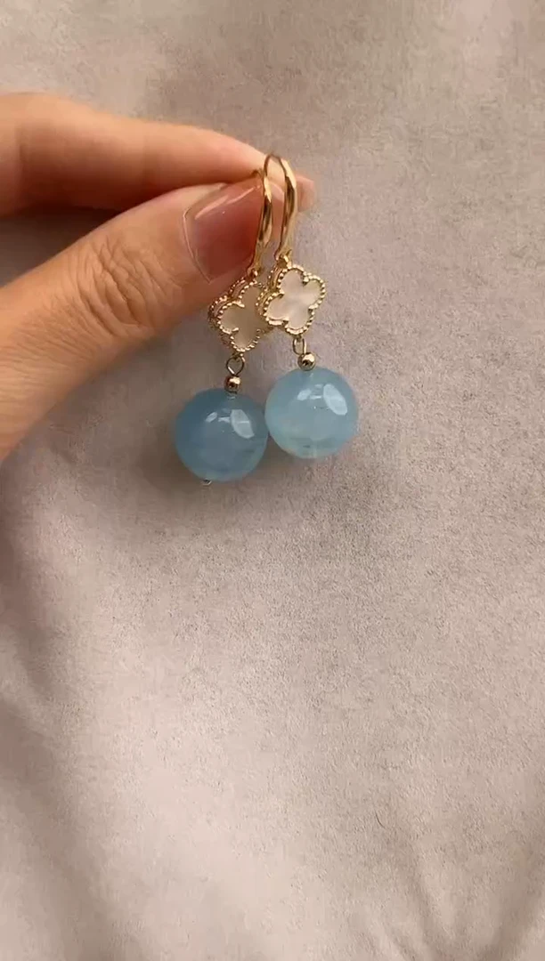 【闪购商品】海蓝宝石耳坠银S925镶嵌10209238-耳坠