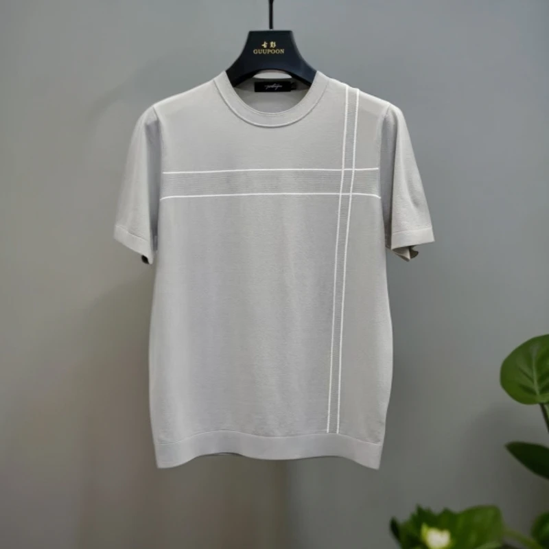 【针织T恤25096】男士高奢轻商务休闲时尚透气圆领短袖针织T恤衫