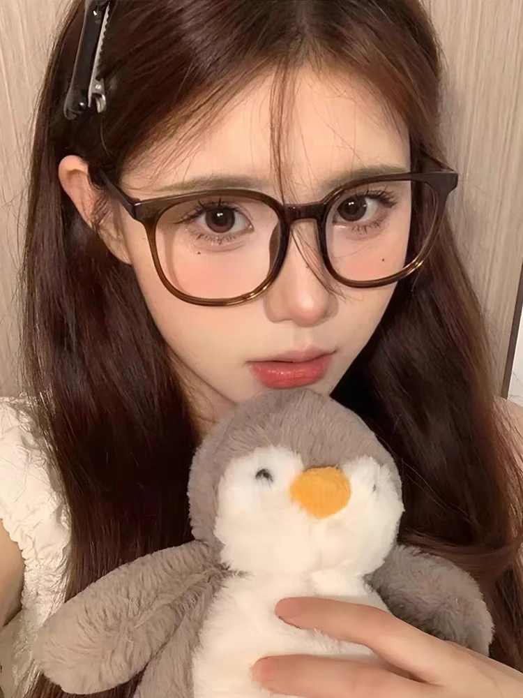 超轻韩系冷茶色眼镜可配度数防蓝光女方圆脸大框显瘦素颜神器显白