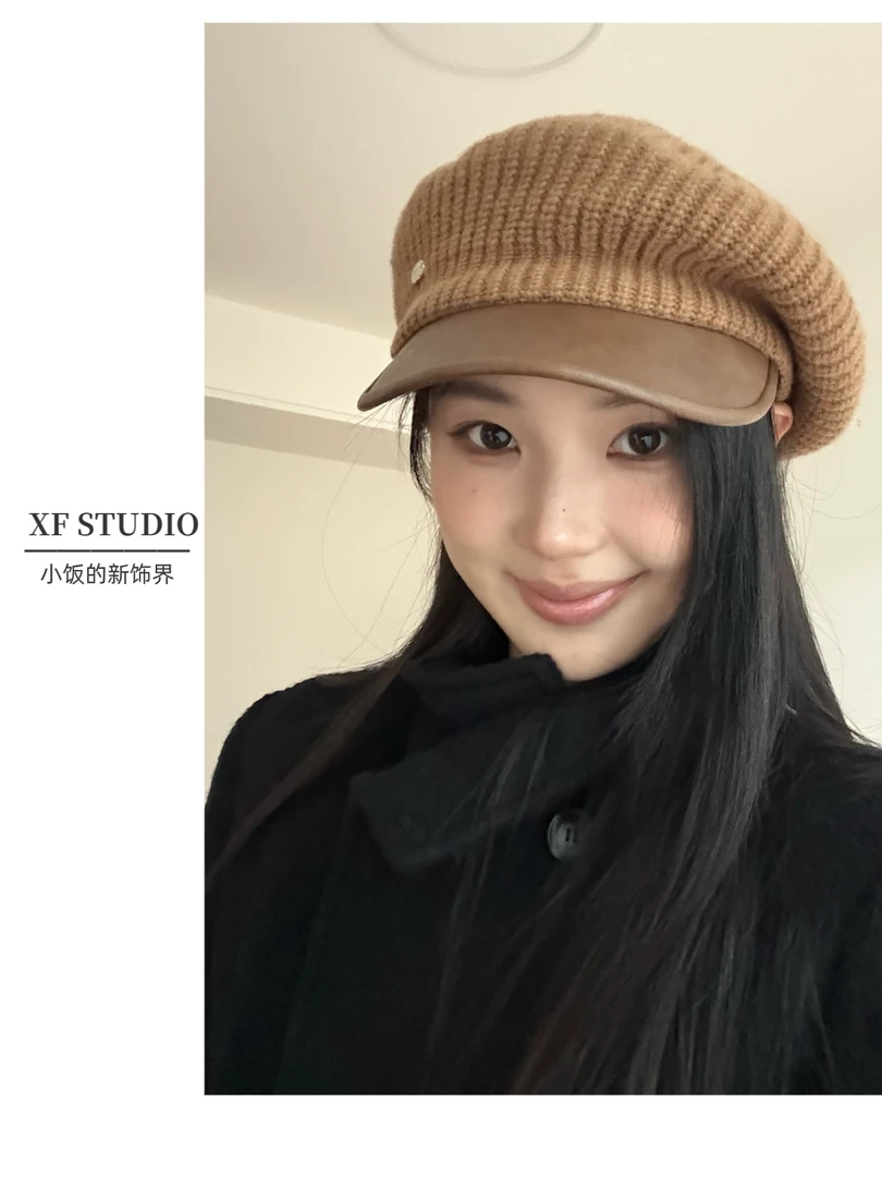 【xf studio】小饭的秋冬法式条纹毛呢环形复古保暖针织报童帽