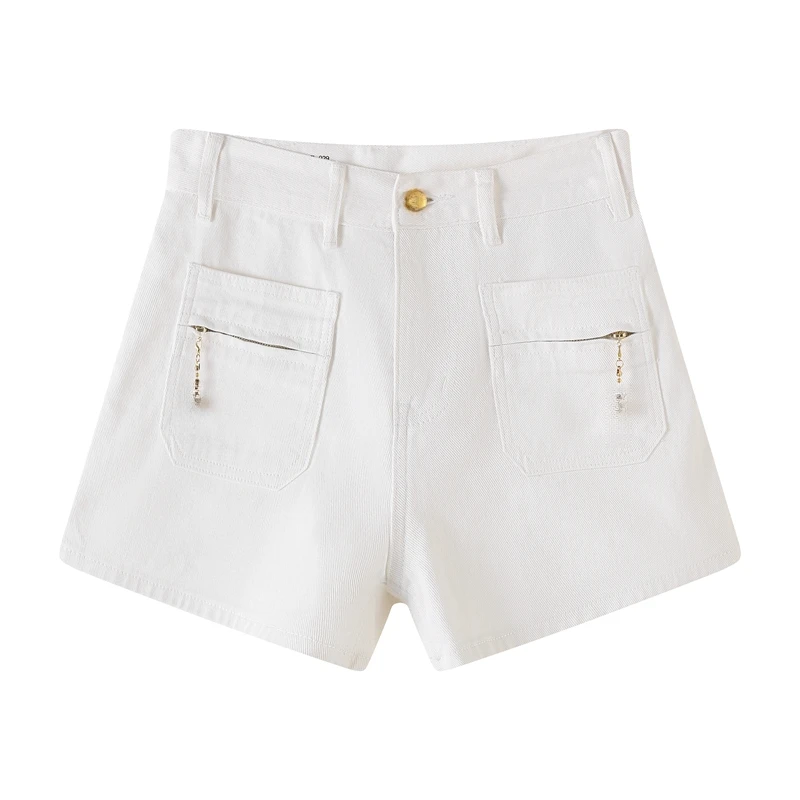 牛仔裤短裤简约高腰女装休闲风薄款阔腿裤白色裤子洋气D6573