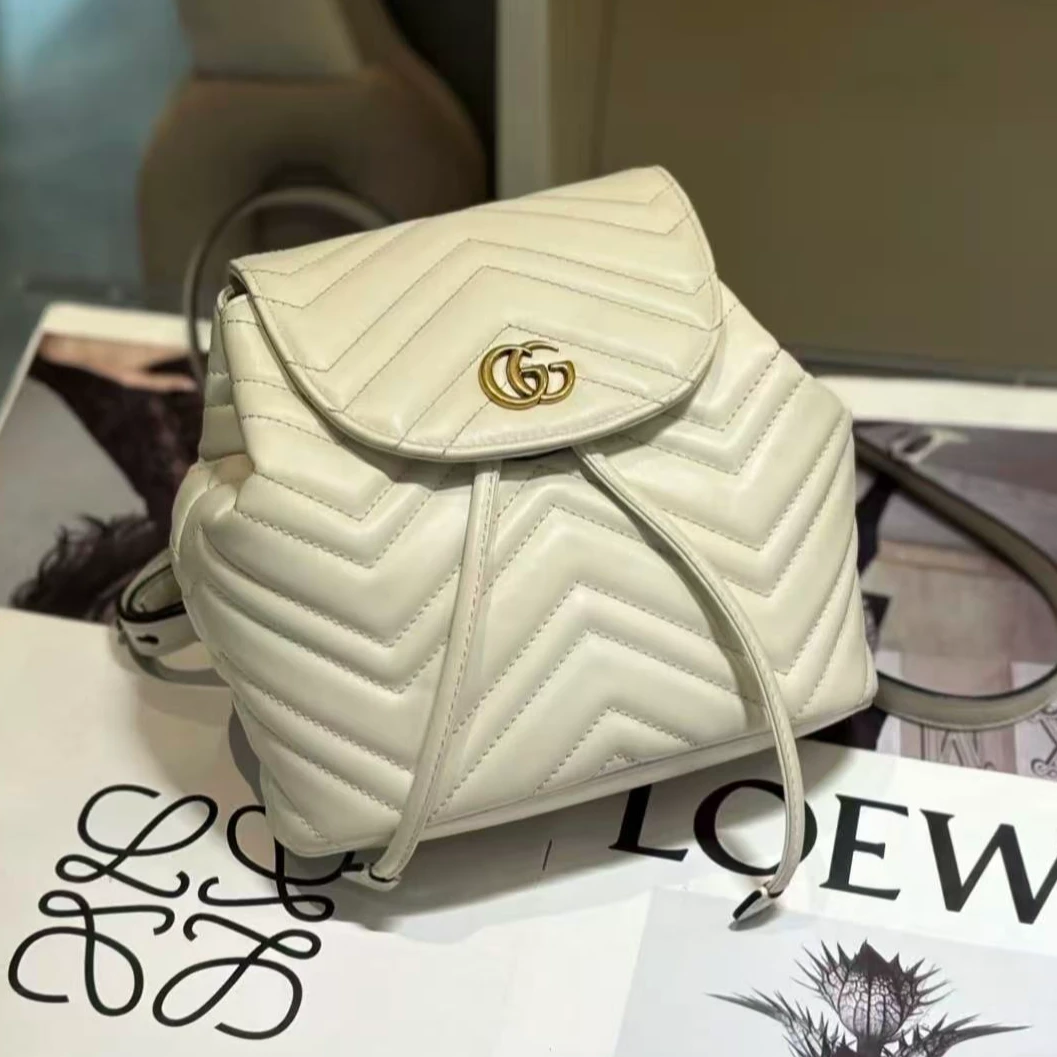 95新 GUCCI/古驰 马蒙白金 牛皮 双肩包【白菜】BGH003890004