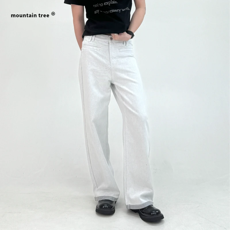mountain tree25SS 灰白色牛仔裤口袋休闲通勤宽松直筒长裤男