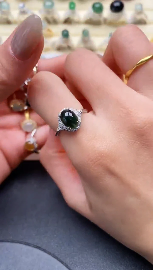 【闪购商品】翡翠戒指银S925镶嵌缅甸翡翠1  3+8