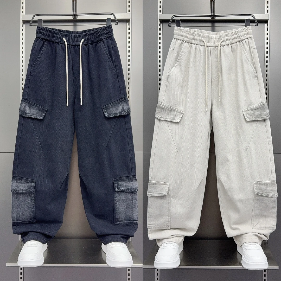 秋冬款多口袋工装裤男美式潮牌时尚痞帅直筒哈伦裤青年宽松休闲裤