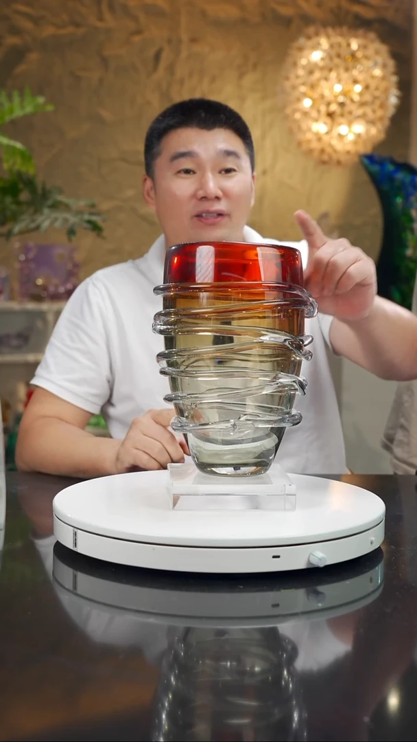 手工艺品琉璃一**华福利红灰花瓶